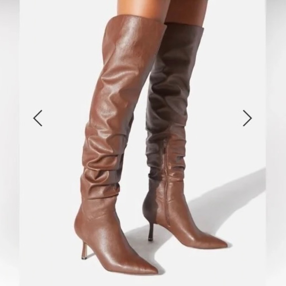 Meya Thigh High Boots, Size 8.5, Chocolate Brown